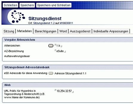 Konfigurationsdokument Sitzungsdienst Reiter Metadaten