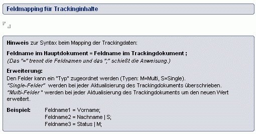 HTML-Formular - Reiter Tracking - Bereich Feldmapping