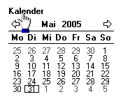 kalender -  mauszeiger auf schriftzug kalender