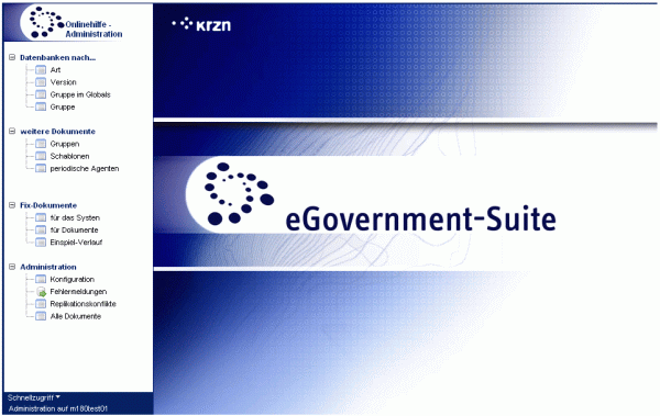 Startbild der Administrationsdatenbank