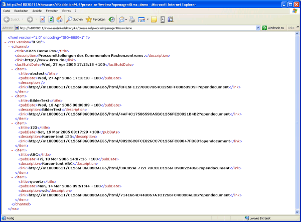 Ausgabe eines RSS-Feds im Internet Explorer 6