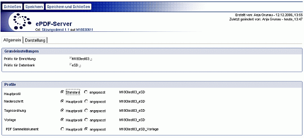 Konfigurationsdokument ePDF-Server - Reiter Allgemein