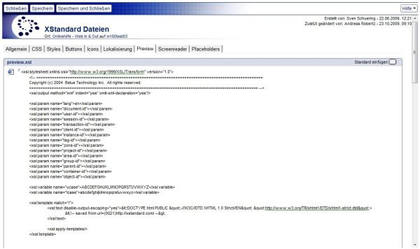 Konfigurationsdokument Xstandard-Dokumente - Reiter Preview